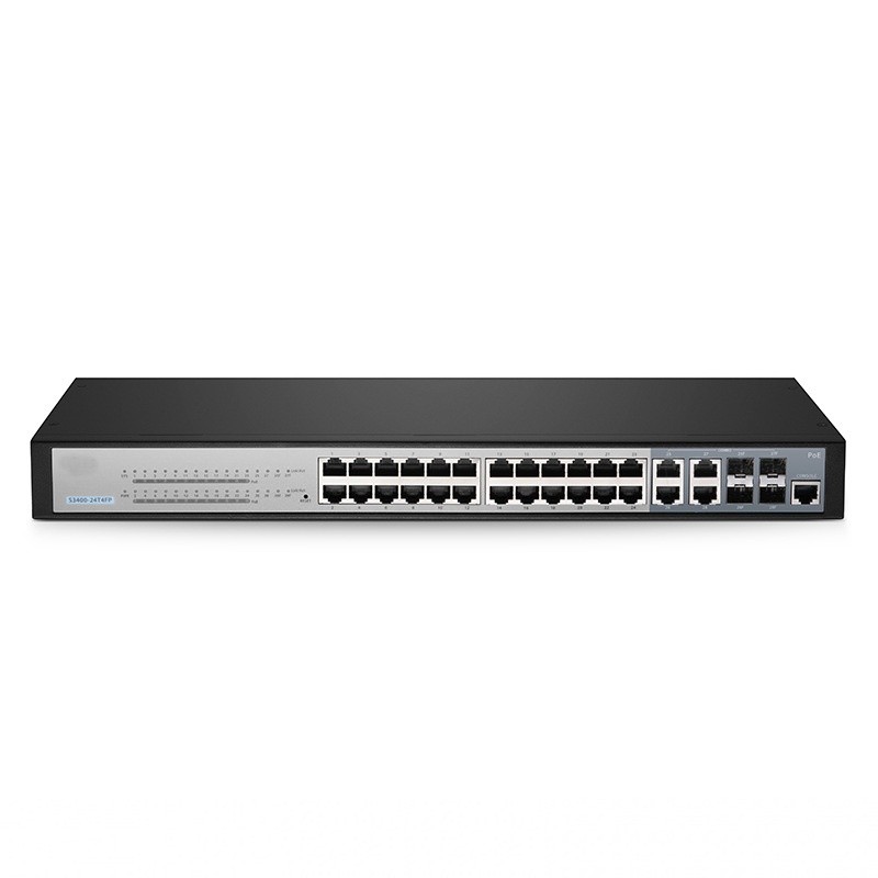 S3400-24T4FP, 24-Port Gigabit Ethernet L2+ PoE+ Switch, 24 x PoE+ Ports @370W, with 4 x 1Gb Combo Uplinks, Support ERPS