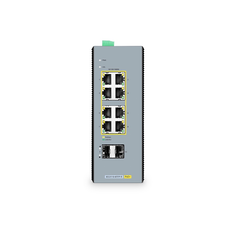 IES3110-8TFP-R, 8-Port Gigabit Ethernet L2+ Managed Industrial PoE+ Switch, 8 x PoE+ Ports @240W, with 2 x 1Gb SFP, -40 
