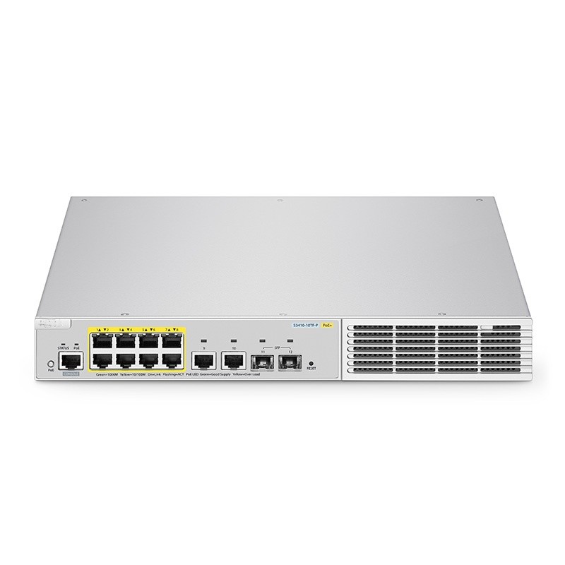 S3410-10TF-P, 10-Port Gigabit Ethernet L2+ PoE+ Switch, 8 x PoE+ Ports @125W, with 2 x 1Gb SFP Uplinks, Broadcom Chip, F