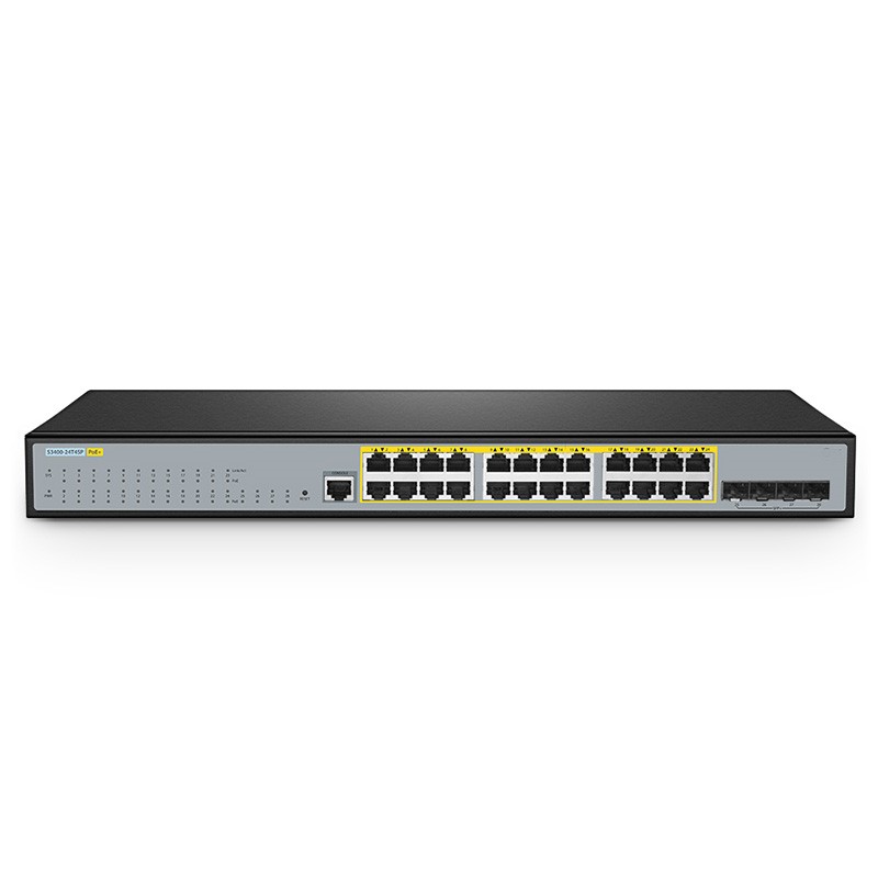 S3400-24T4SP, 24-Port Gigabit Ethernet PoE+ Switch, 24 x PoE+ Ports @370W, with 4 x 10Gb SFP+ Uplinks, Support Stacking