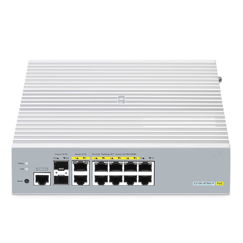 S3100-8TMS-P, 8-Port Gigabit Ethernet L2+ PoE+ Switch, 8 x PoE+ Ports@125W, 2 x 5Gb RJ45, with 2 x 10Gb SFP+ Uplinks, Br