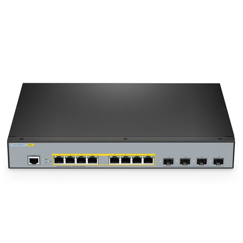 S3200-8MG4S-U, 8-Port Ethernet L2+ Managed PoE++ Switch, 8 x 100M/1000M/2.5G Multi-Gigabit RJ45, with 4 x 10Gb SFP+ Upli