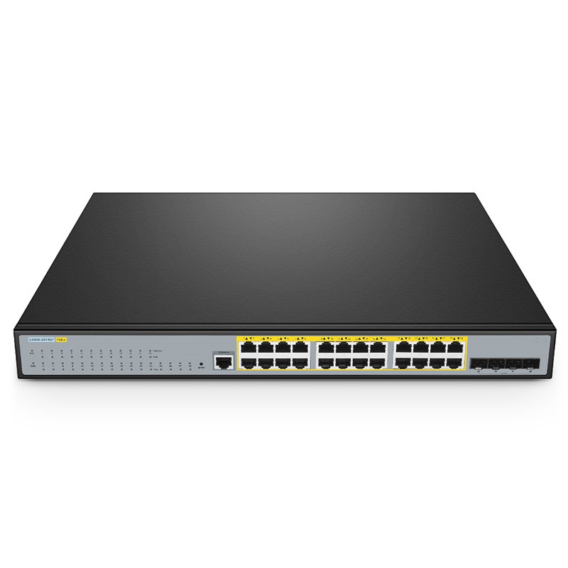 S3400-24T4SP, 24-Port Gigabit Ethernet PoE+ Switch, 24 x PoE+ Ports @370W, with 4 x 10Gb SFP+ Uplinks, Support Stacking