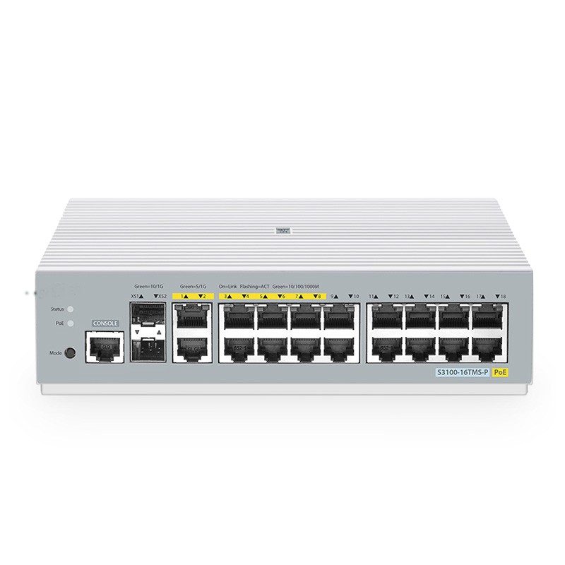 S3100-16TMS-P, 16-Port Gigabit Ethernet L2+ PoE+ Switch, 8 x PoE+ Ports@125W, 2 x 5Gb RJ45, with 2 x 10Gb SFP+ Uplinks, 