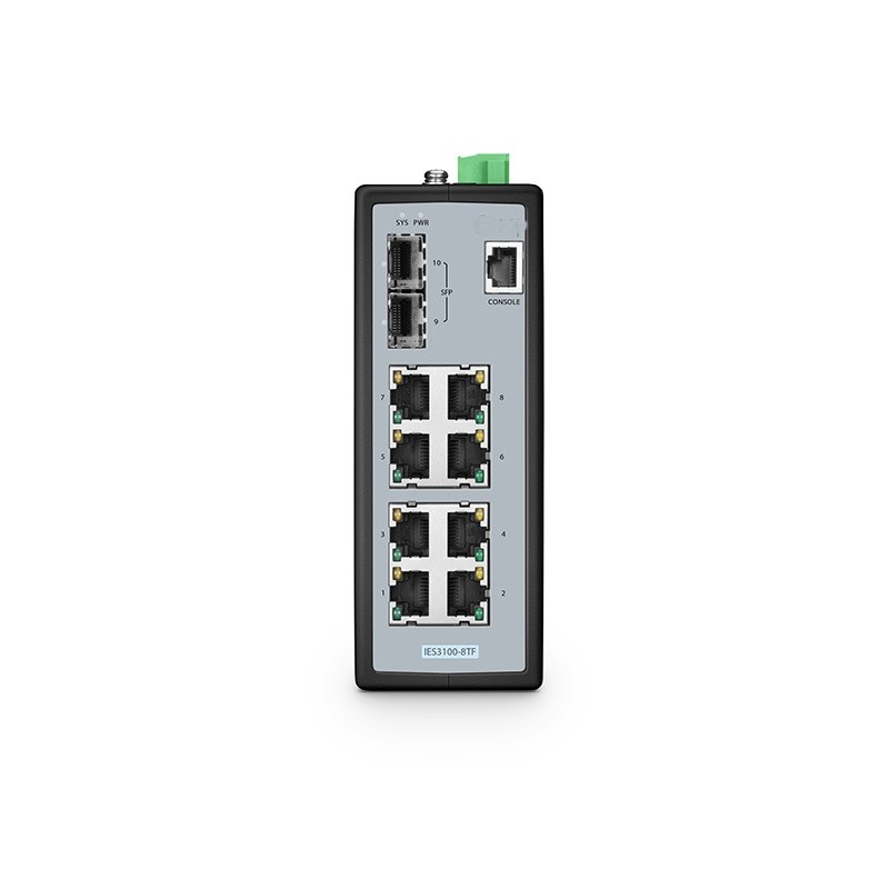 IES3100-8TF, 8-Port Gigabit Ethernet L2+ Managed Industrial Switch, 8 x 10/100/1000BASE-T, with 2 x 1/2.5Gb SFP, -40 to 