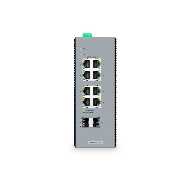 IES3110-8TF-R, 8-Port Gigabit Ethernet L2+ Managed Industrial Switch, 8 x 10/100/1000BASE-T, with 2 x 1Gb SFP, -40 to 75