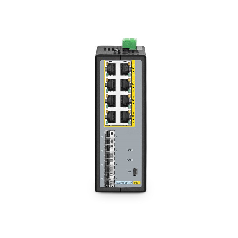 IES3100-8T4F-P, 8-Port Gigabit Ethernet L2+ Managed Industrial PoE+ Switch, 8 x PoE+ Ports @240W, with 4 x 1Gb SFP, -40 